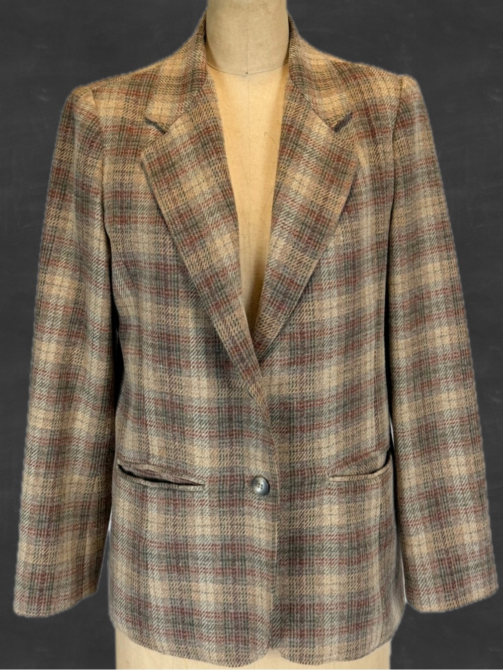 VINTAGE tartan earthy plaid wool blazer suit jacket coat womens tailored 70s 80s